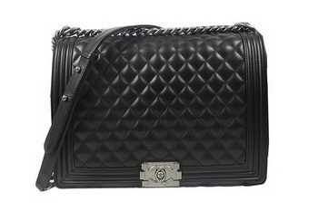 Boy Chanel Flap Shoulder Bag Black Original Sheepskin A67087 Silver