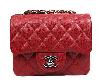 Chanel Classic MINI Flap Bag CF1115 Red Cannage Pattern Silver