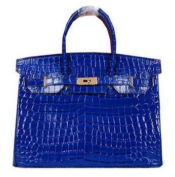 Hermes Birkin 35CM Tote Bag Shiny Croco Leather H35C Blue