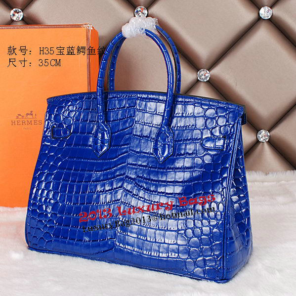 Hermes Birkin 35CM Tote Bag Shiny Croco Leather H35C Blue