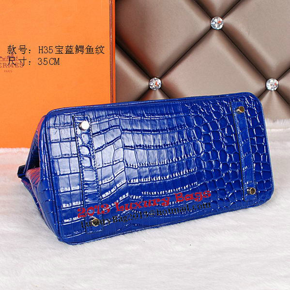 Hermes Birkin 35CM Tote Bag Shiny Croco Leather H35C Blue