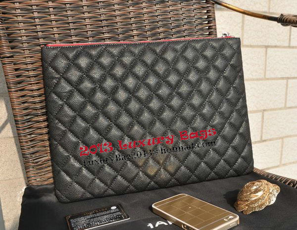 Chanel Clutch Bag Black Cannage Pattern Leather A82044 Silver