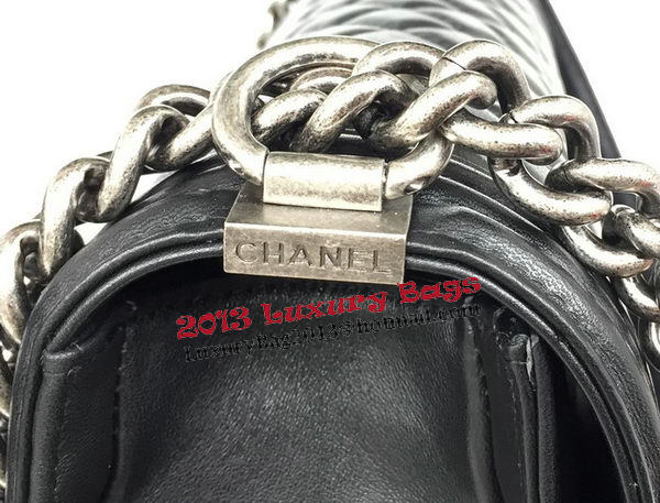 Chanel Boy Flap Shoulder Bag Original Black Sheepskin Leather A67087 Silver