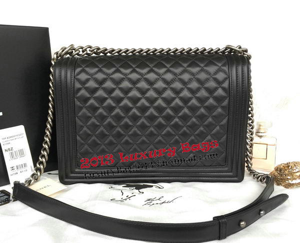 Chanel Boy Flap Shoulder Bag Original Black Sheepskin Leather A67087 Silver