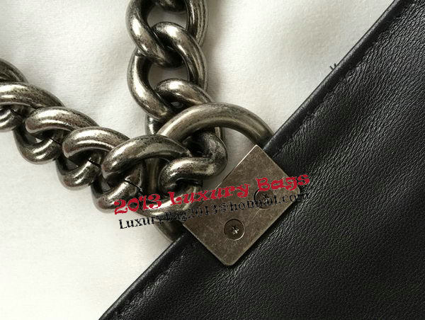 Chanel Boy Flap Shoulder Bag Original Black Sheepskin Leather A67087 Silver