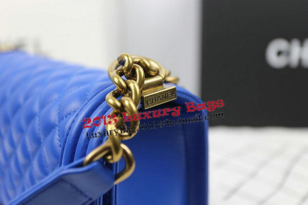 Boy Chanel Flap Shoulder Bags Blue Original Sheepskin A67025 Gold