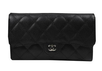 Chanel Tri-Fold Wallet Black Original Cannage Pattern A31506 Silver