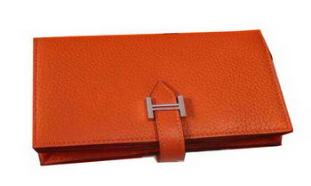 Hermes Bearn Japonaise Grainy Leather Wallet H8622W Orange