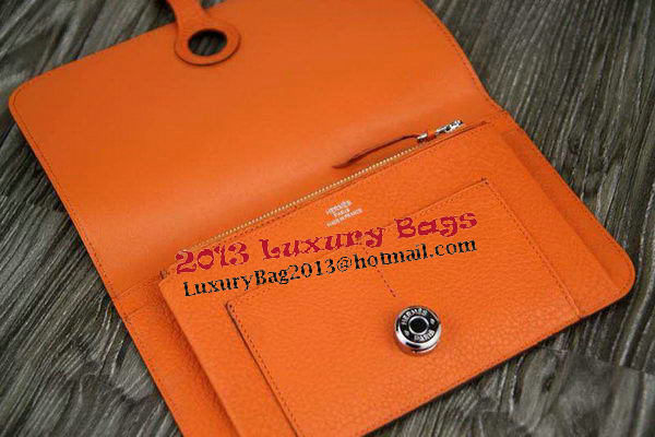 Hermes Compact Passport Holder Original Leather Wallet Orange