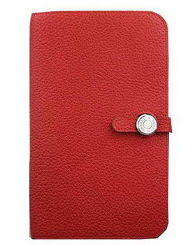 Hermes Compact Passport Holder Original Leather Wallet Red