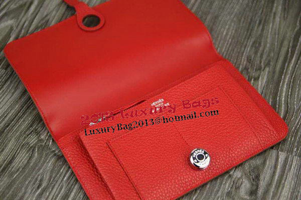 Hermes Compact Passport Holder Original Leather Wallet Red