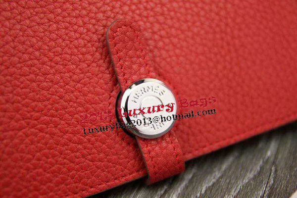 Hermes Compact Passport Holder Original Leather Wallet Red