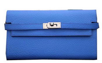 Hermes Kelly Wallet Togo Leather Bi-Fold Purse HA708W Blue