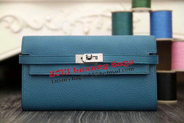 Hermes Kelly Wallet Togo Leather Bi-Fold Purse HA708W Light Blue