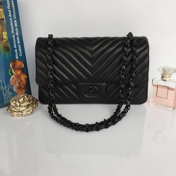 Chanel Lambskin Chevron Quilting Classic Flap Bag AO1112 Black