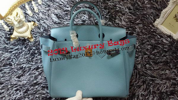 Hermes Birkin 30CM Tote Bags Litchi Leather H30LI Skyblue