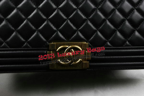 Boy Chanel Flap Bags Original Black Sheepskin Leather A67088 Gold