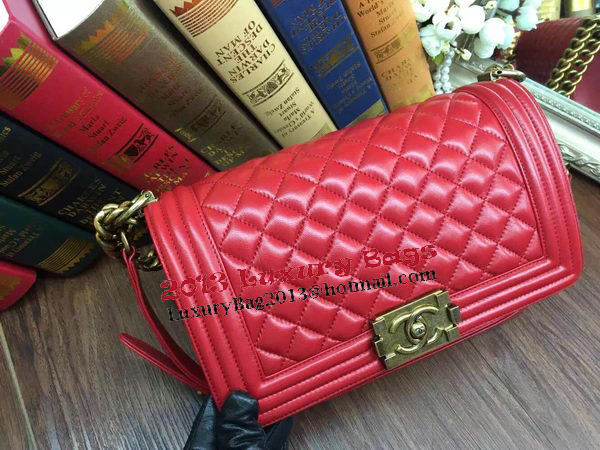 Boy Chanel Flap Shoulder Bag Sheepskin Leather A67086 Red