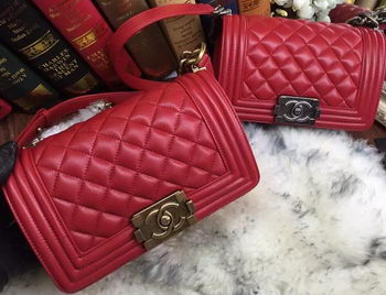 Boy Chanel Flap Shoulder Bags Sheepskin Leather A67085 Red