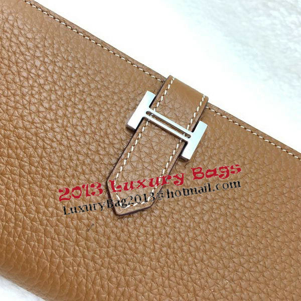 Hermes Bearn Japonaise Bi-Fold Wallet Litchi Leather A208 Wheat