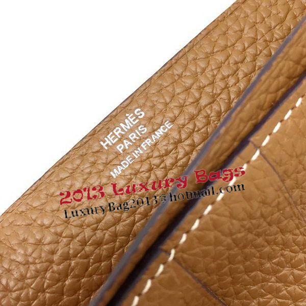 Hermes Bearn Japonaise Bi-Fold Wallet Litchi Leather A208 Wheat