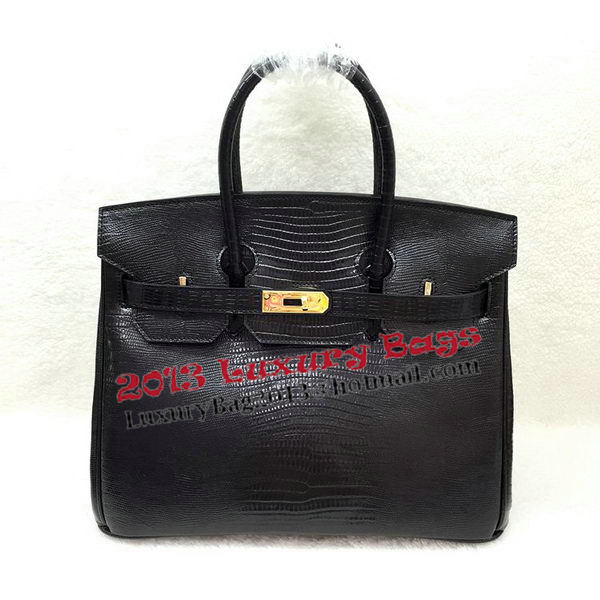 Hermes Birkin 30CM Tote Bags Lizard Leather H30LI Black