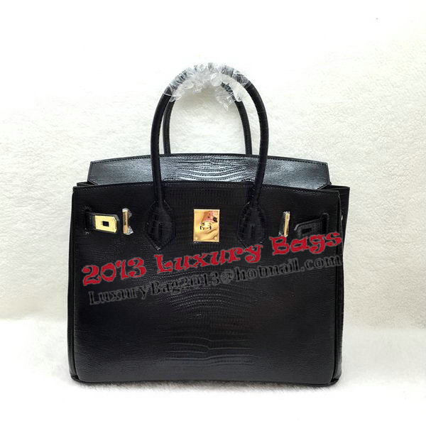 Hermes Birkin 30CM Tote Bags Lizard Leather H30LI Black