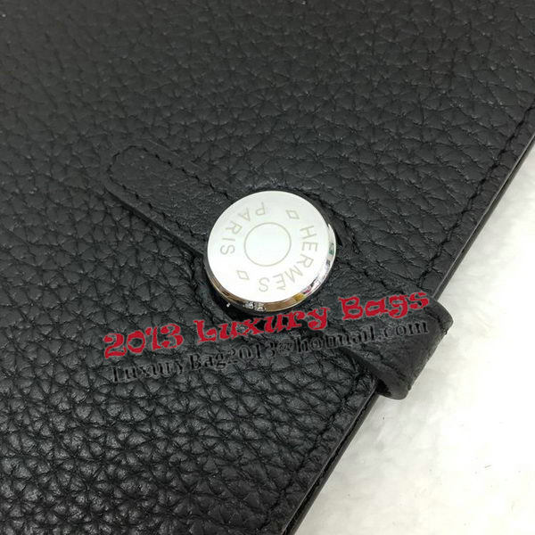 Hermes Dogon Combined Wallet Litchi Leather A508 Black