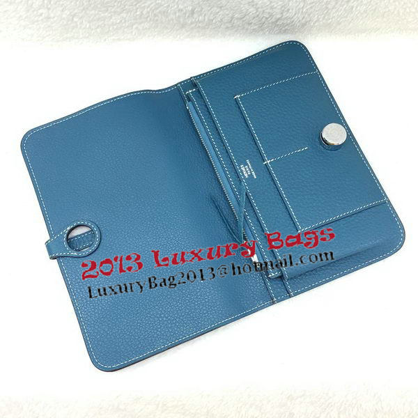 Hermes Dogon Combined Wallet Litchi Leather A508 Blue