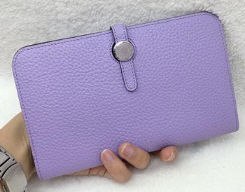 Hermes Dogon Combined Wallet Litchi Leather A508 Lavender