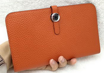 Hermes Dogon Combined Wallet Litchi Leather A508 Orange