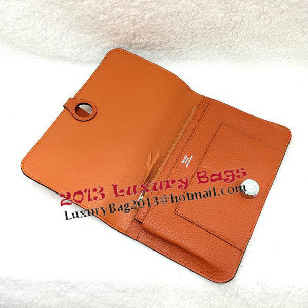 Hermes Dogon Combined Wallet Litchi Leather A508 Orange