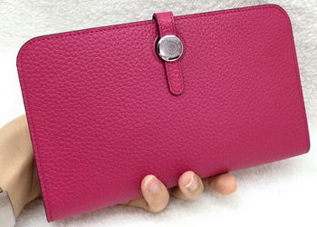 Hermes Dogon Combined Wallet Litchi Leather A508 Rose