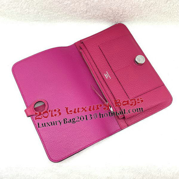 Hermes Dogon Combined Wallet Litchi Leather A508 Rose