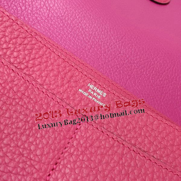 Hermes Dogon Combined Wallet Litchi Leather A508 Rose