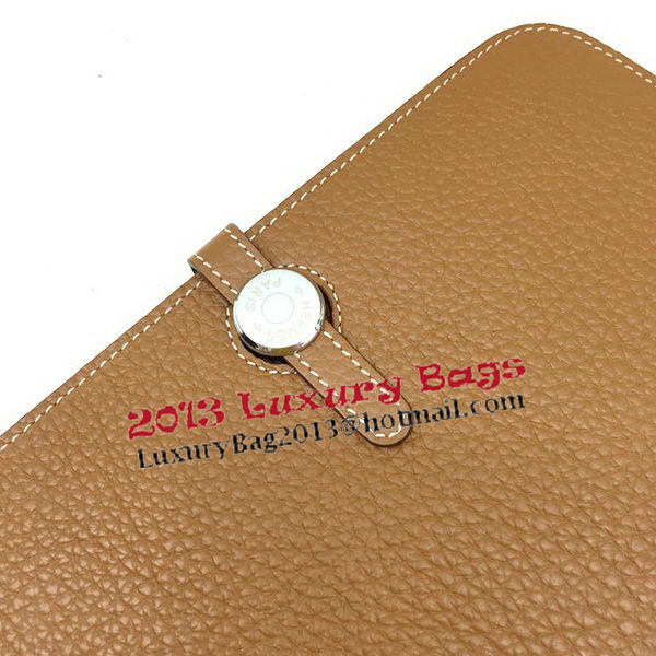 Hermes Dogon Combined Wallet Litchi Leather A508 Wheat