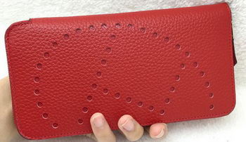 Hermes Evelyn Long Zip Wallet Litchi A808 Red