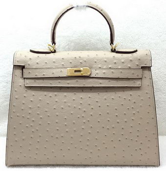 Hermes Kelly 32cm Shoulder Bag Ostrich Leather K32LI Apricot