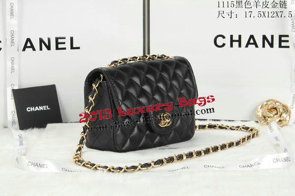 Chanel Classic MINI Flap Bag Black Sheepskin Leather A1115 Gold