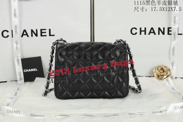 Chanel Classic MINI Flap Bag Black Sheepskin Leather A1115 Silver