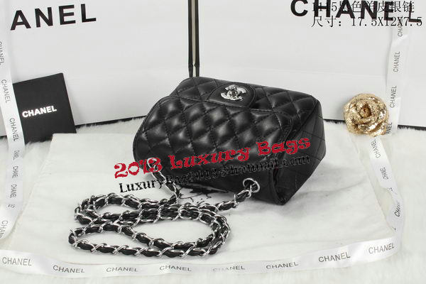 Chanel Classic MINI Flap Bag Black Sheepskin Leather A1115 Silver