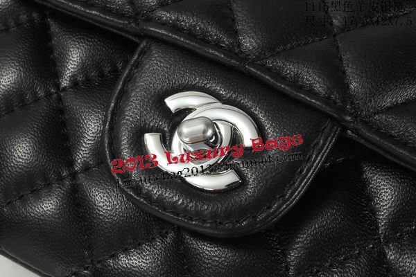 Chanel Classic MINI Flap Bag Black Sheepskin Leather A1115 Silver