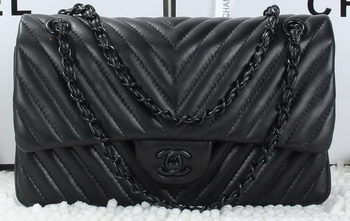 Chanel Classic Flap Bag Lambskin Chevron Quilting A01112 Black