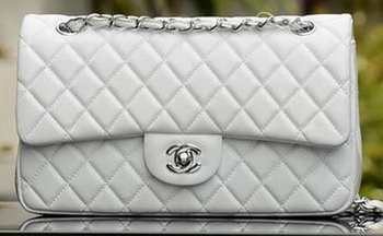 Chanel 2.55 Series Flap Bag White Sheepskin Leather A37586 Silver