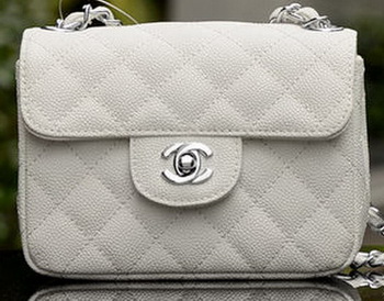 Chanel Classic MINI Flap Bag White Cannage Pattern A1115 Silver