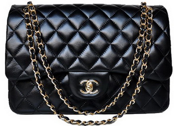 Chanel Jumbo Quilted Classic Black Sheepskin Flap Bag A58600 Gold