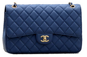 Chanel Jumbo Quilted Classic Flap Bag Blue Cannage Patterns A58600 Gold