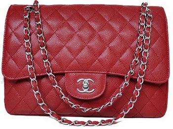 Chanel Jumbo Quilted Classic Flap Bag Burgundy Cannage Patterns A58600 Silver