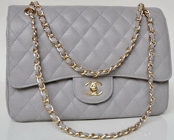 Chanel Jumbo Quilted Classic Flap Bag Grey Cannage Patterns A58600 Gold