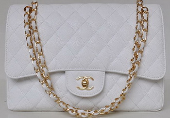 Chanel Jumbo Quilted Classic Flap Bag White Cannage Patterns A58600 Gold